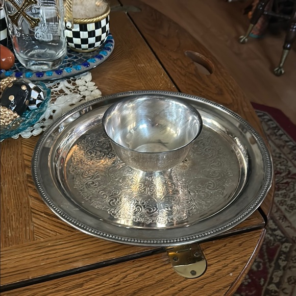 Other - Vintage Silver Plated Serving Tray with Attached Bowl